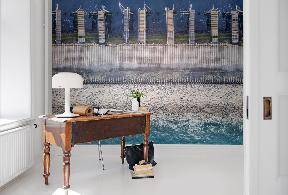 R15131 Ocean Breeze Shore & Lines Mural by Rebel Walls