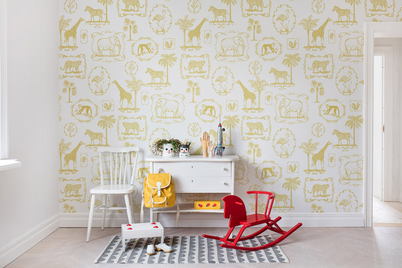 R15272 Animal Party Yellow Home Mural by Rebel Walls