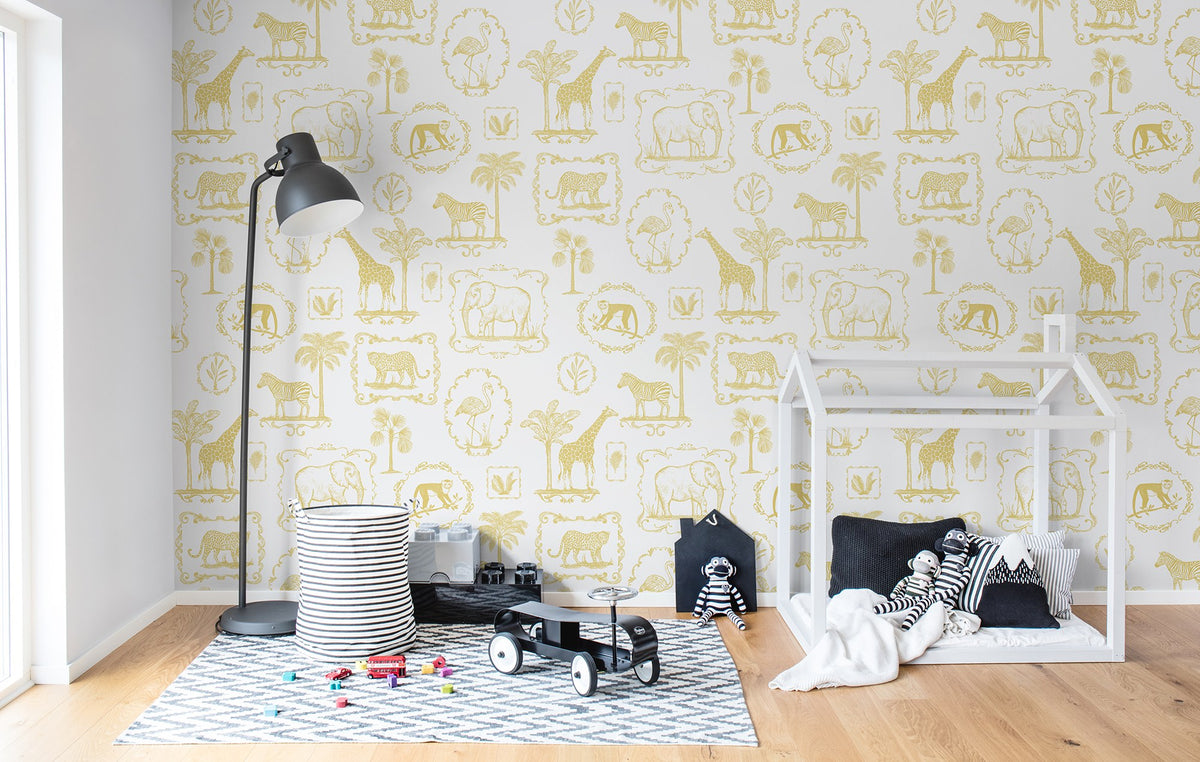 R15272 Animal Party Yellow Home Mural by Rebel Walls