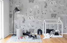 R15312 Camping Trip Gray Home Mural by Rebel Walls