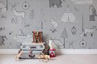 R15312 Camping Trip Gray Home Mural by Rebel Walls