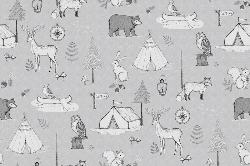 R15312 Camping Trip Gray Home Mural by Rebel Walls