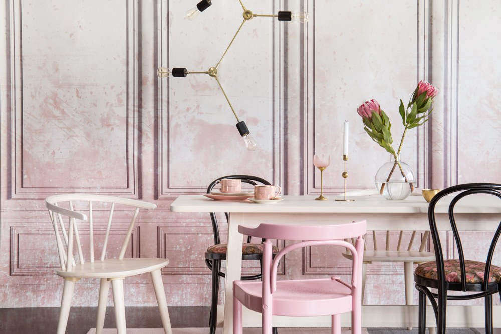 R15381 Patinated Panels Dusty Pink Mural by Rebel Walls