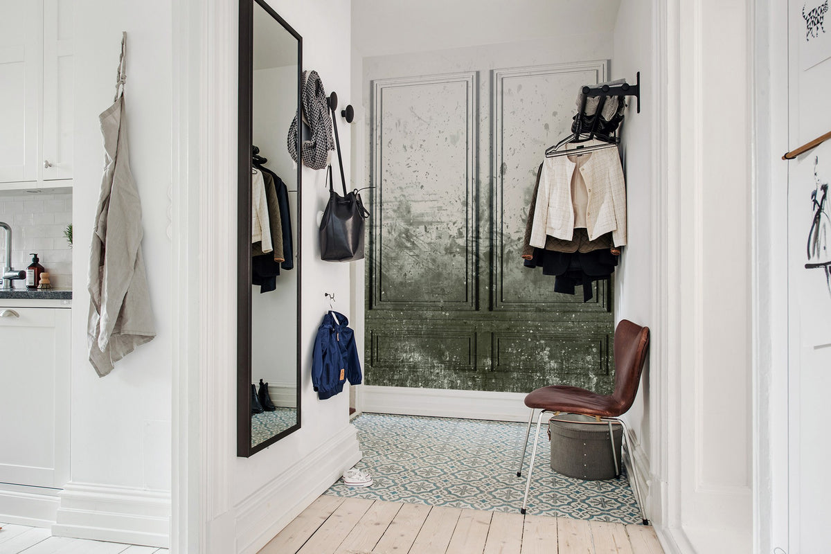 R15382 Patinated Panels Moss Palette Mural by Rebel Walls