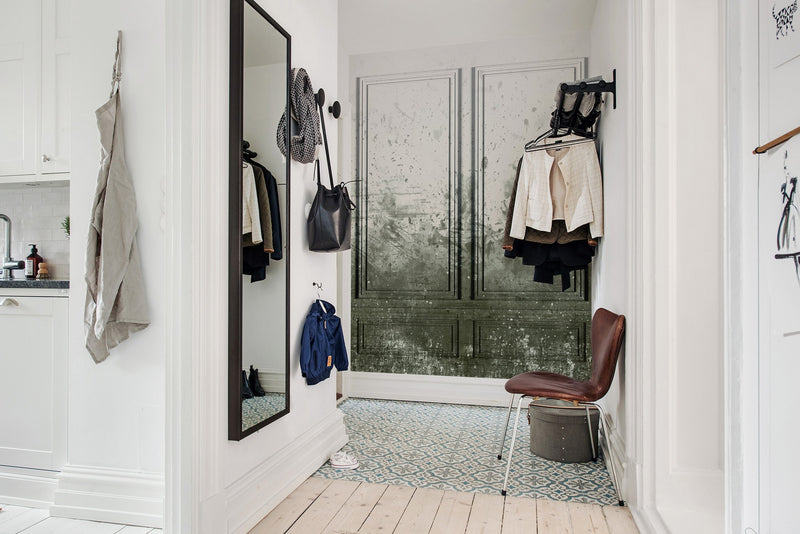 R15382 Patinated Panels Moss Palette Mural by Rebel Walls