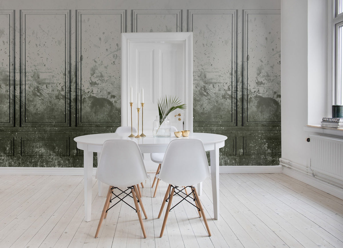 R15382 Patinated Panels Moss Palette Mural by Rebel Walls