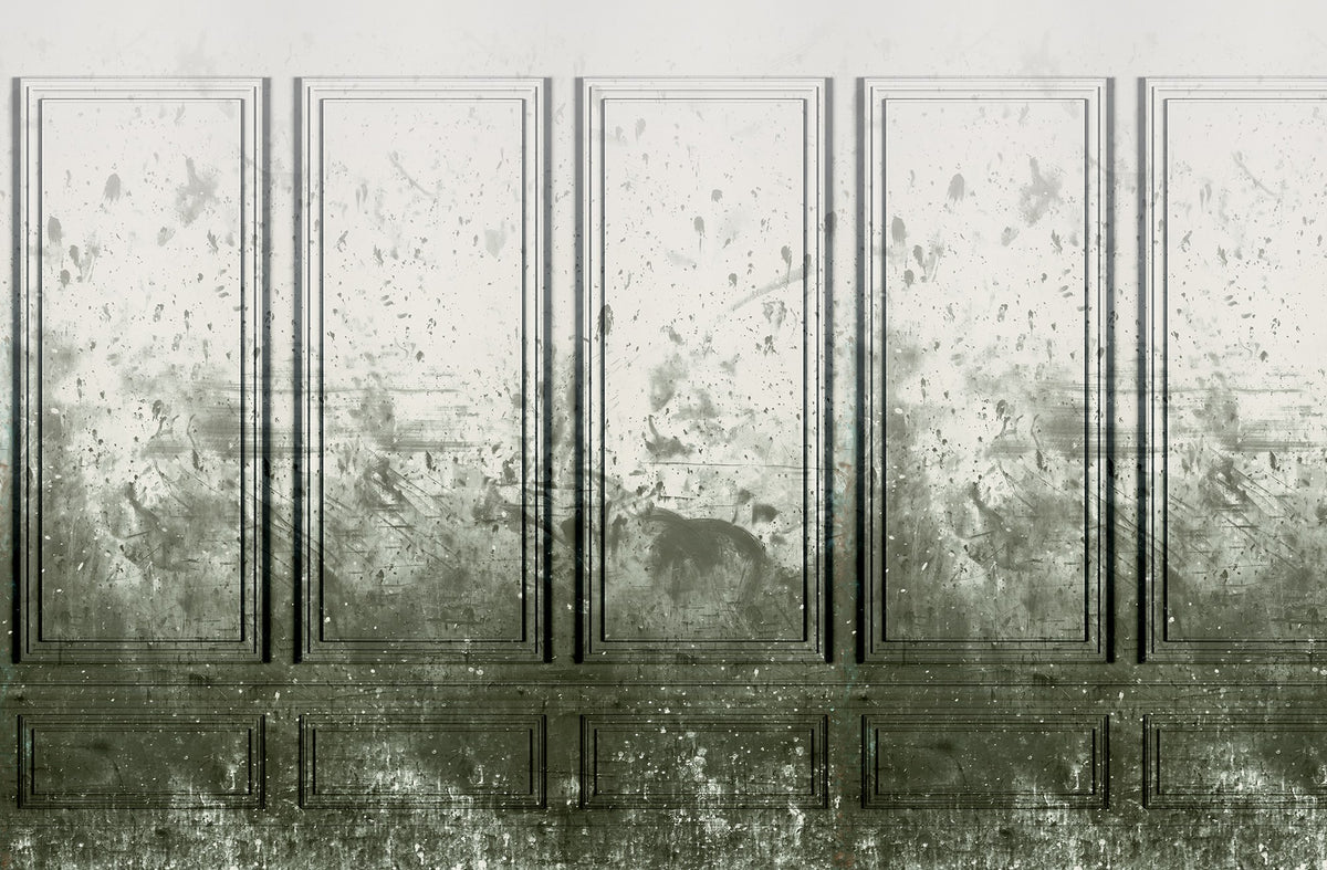 R15382 Patinated Panels Moss Palette Mural by Rebel Walls