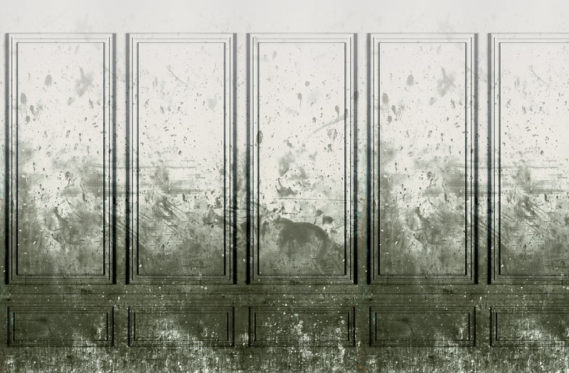 R15382 Patinated Panels Moss Palette Mural by Rebel Walls