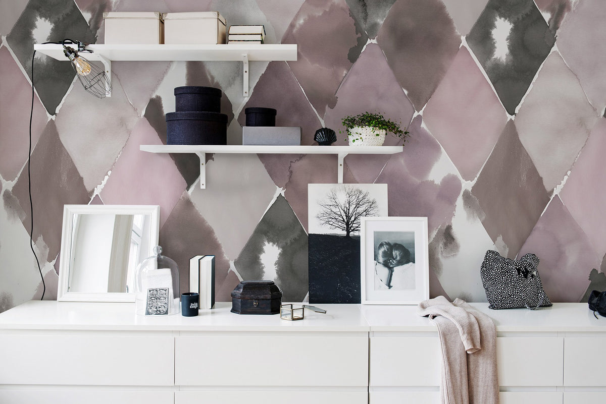 R15571 Big Harlequin Plum Palette Mural by Rebel Walls