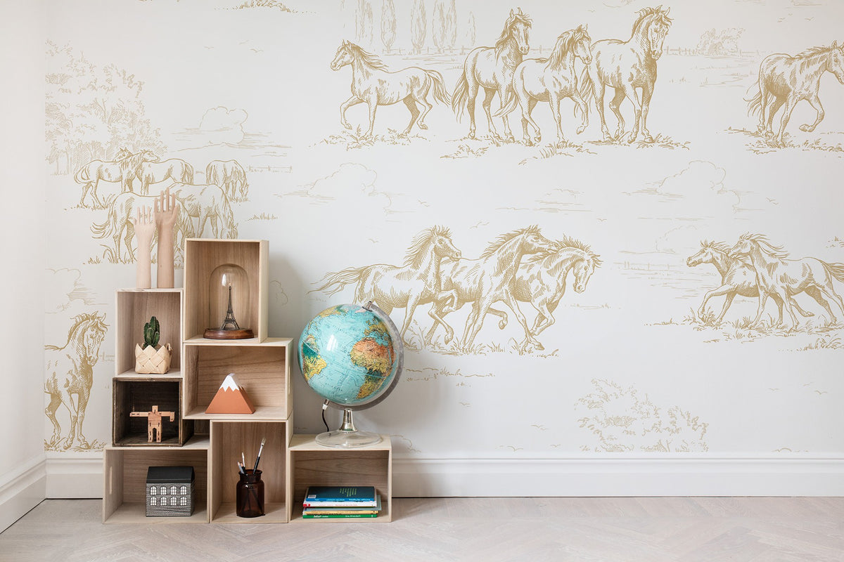R15592 Horse Herd Gold Palette Mural by Rebel Walls