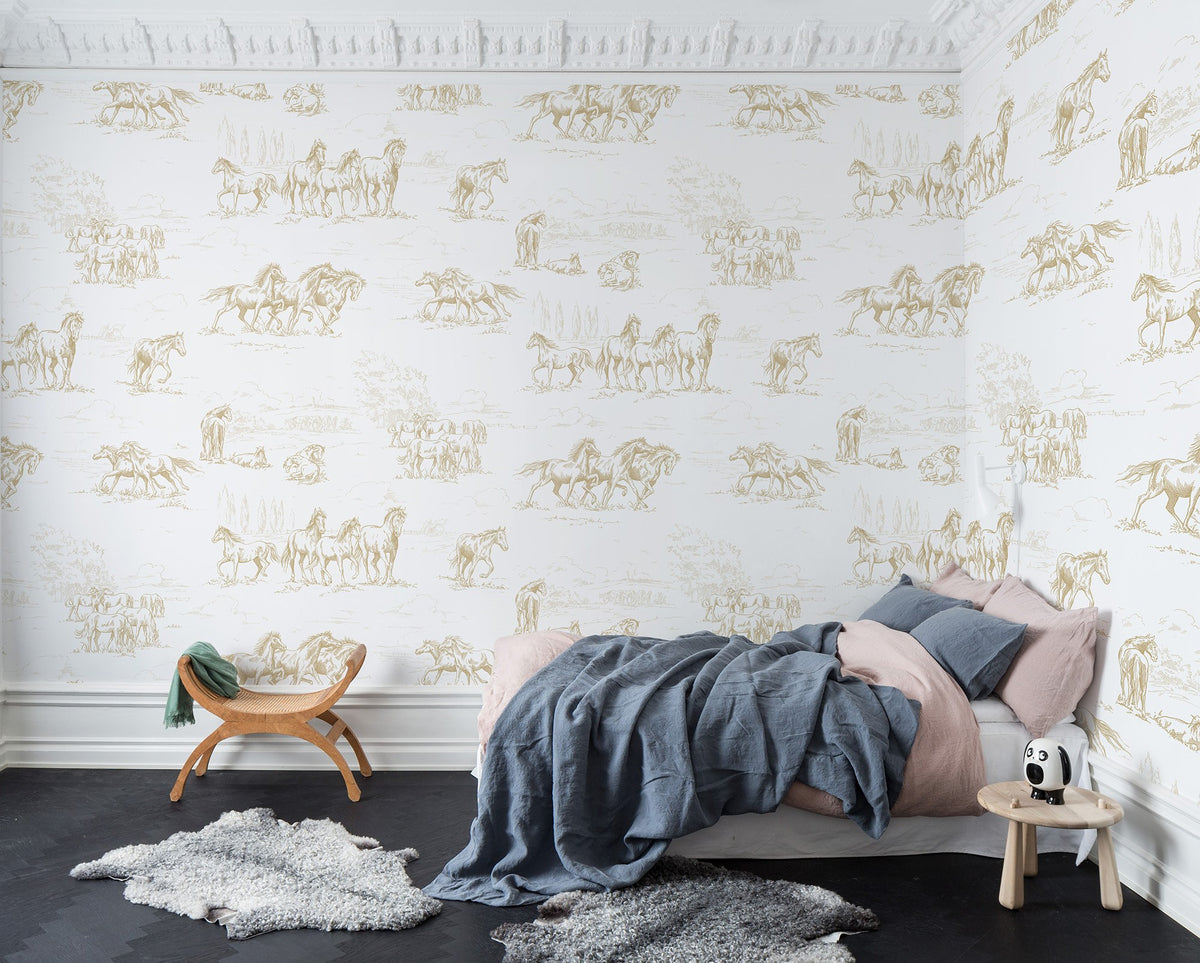 R15592 Horse Herd Gold Palette Mural by Rebel Walls