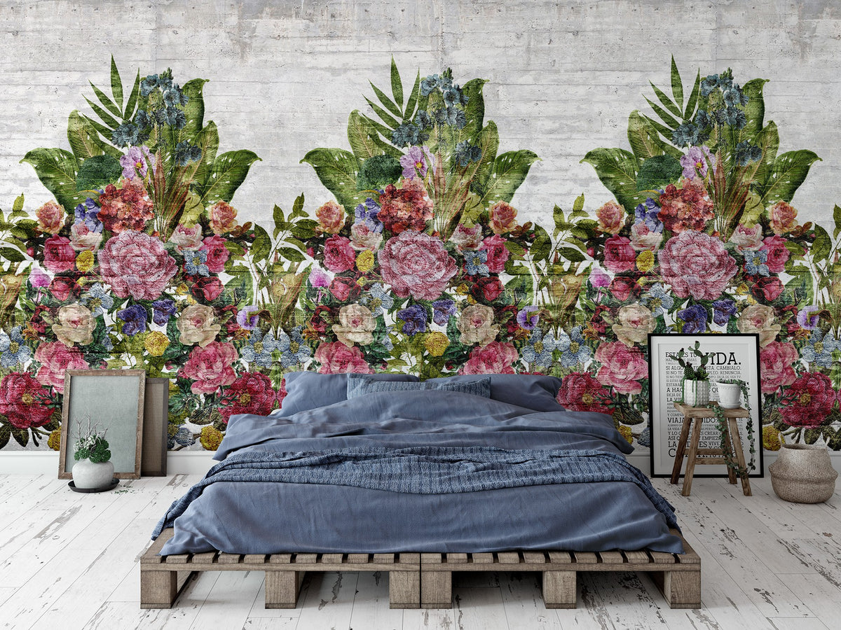 R15762 Flower Burst Concrete Bouquet Mural by Rebel Walls