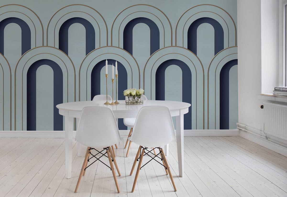 R16102 Arch Deco Blue Mural by Rebel Walls