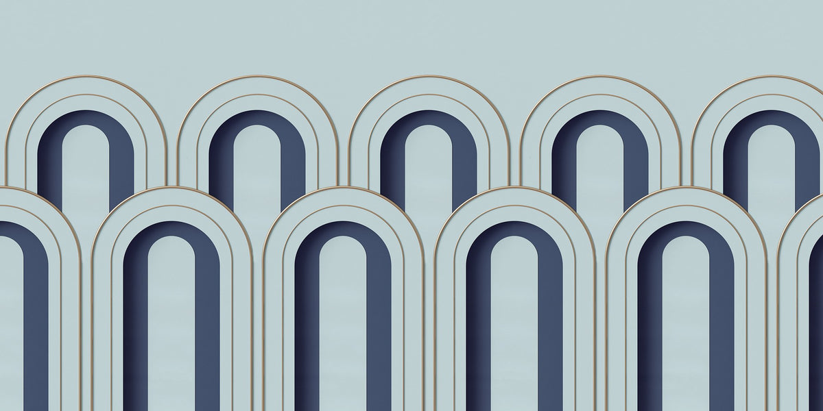 R16102 Arch Deco Blue Mural by Rebel Walls