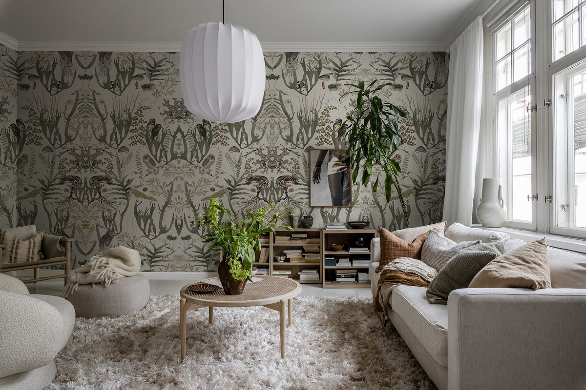 R16213 The Swedish Forest White Day & Night Mural by Rebel Walls