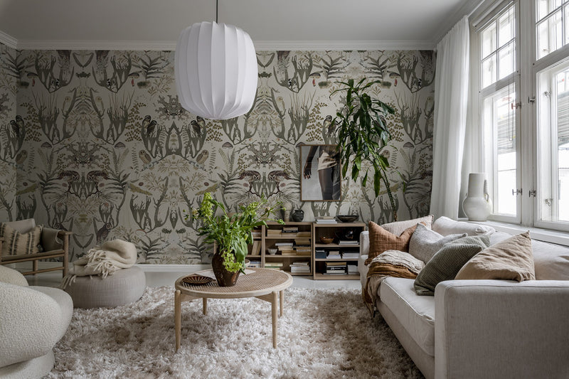 R16213 The Swedish Forest White Day & Night Mural by Rebel Walls