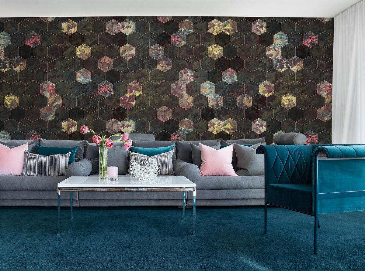 R16241 Vinum Hexagon Deco Mural by Rebel Walls
