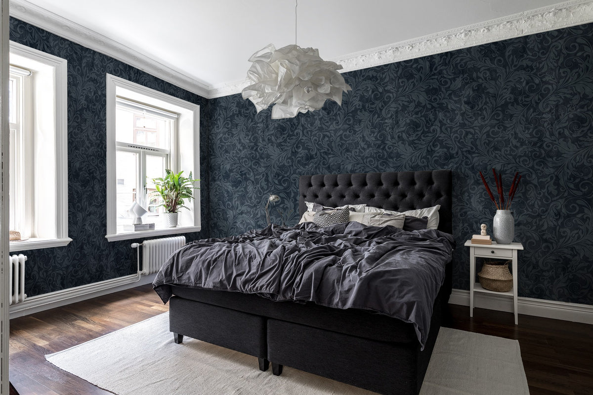 R16252 Twining Vines Navy Deco Mural by Rebel Walls