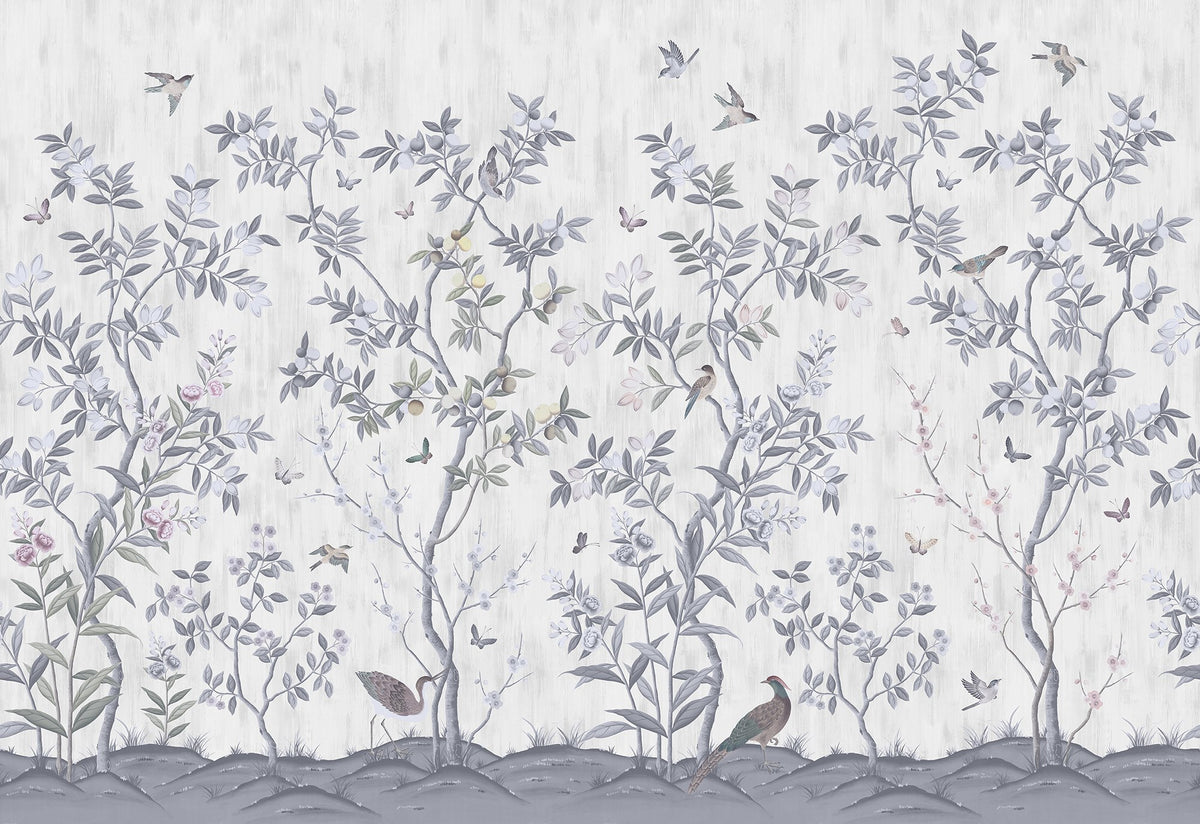 R16741 Chinoiserie Chic Pearl Gray La Chinoiserie Mural by Rebel Walls