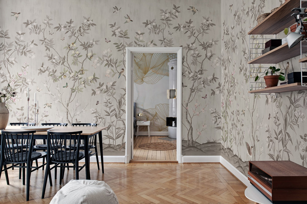 R16743 Chinoiserie Chic Powder Beige La Chinoiserie Mural by Rebel Walls