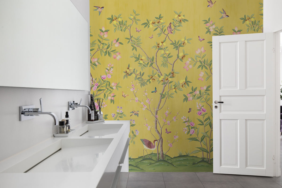 R16745 Chinoiserie Chic Saffron Play Mural by Rebel Walls