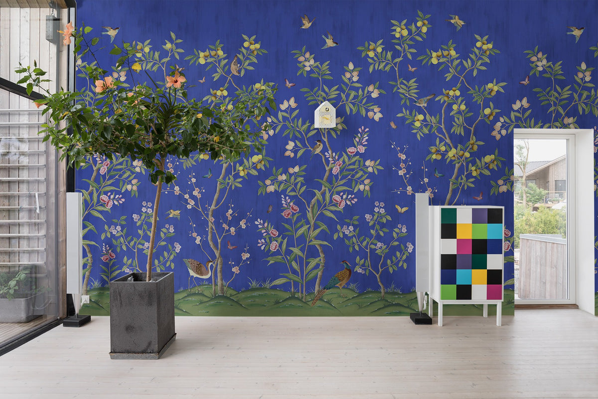 R16747 Chinoiserie Chic Cobalt Play Mural by Rebel Walls