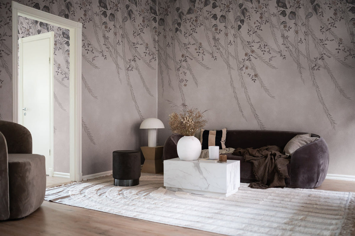 R16782 Lush Foliage Rose Dust La Chinoiserie Mural by Rebel Walls