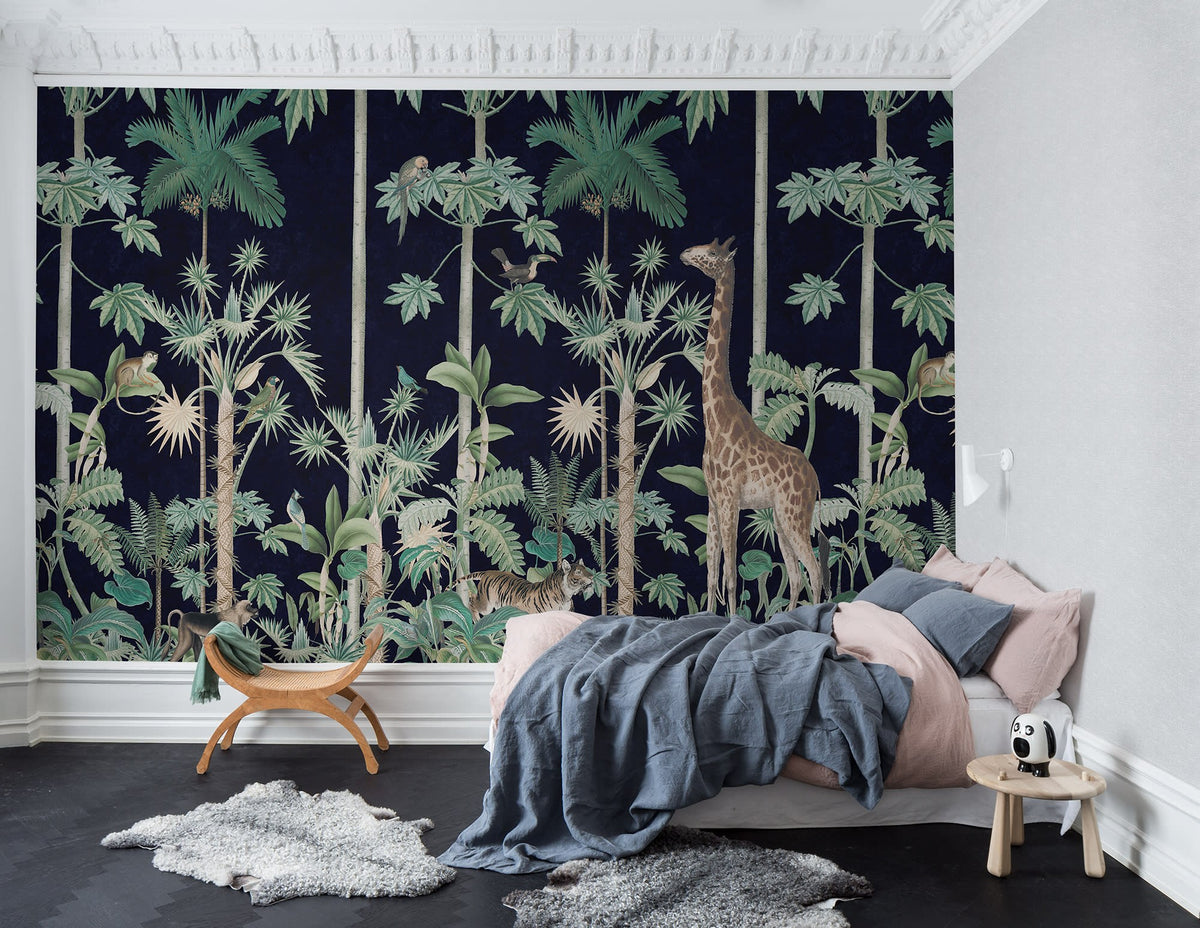 R16792 Giraffes Stroll Nightfall Play Mural by Rebel Walls