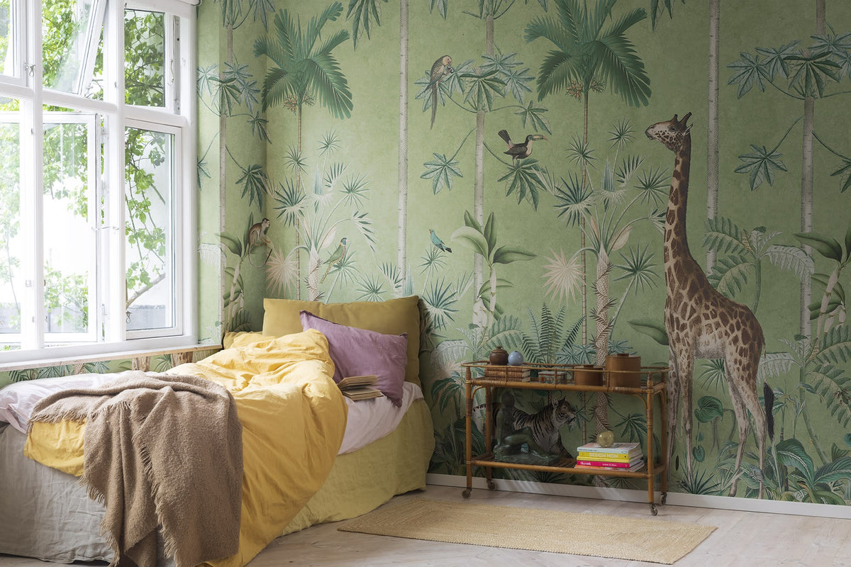 R16793 Giraffes Stroll Emerald Wonder World Mural by Rebel Walls