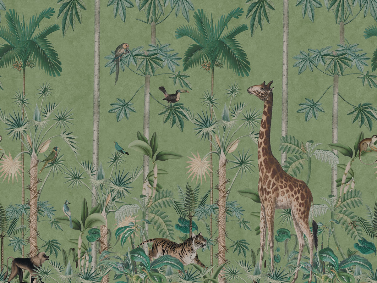 R16793 Giraffes Stroll Emerald Wonder World Mural by Rebel Walls