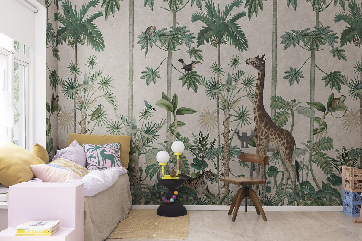 R16795 Giraffes Stroll Pastel Pink Wonder World Mural by Rebel Walls