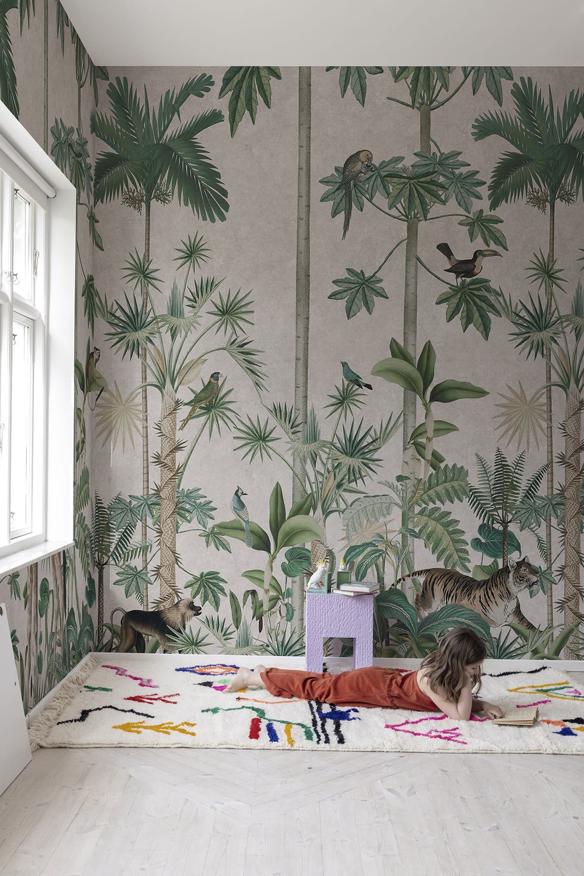 R16795 Giraffes Stroll Pastel Pink Wonder World Mural by Rebel Walls
