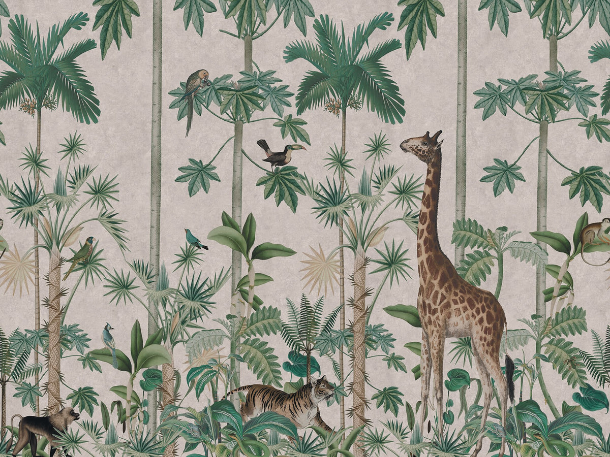 R16795 Giraffes Stroll Pastel Pink Wonder World Mural by Rebel Walls