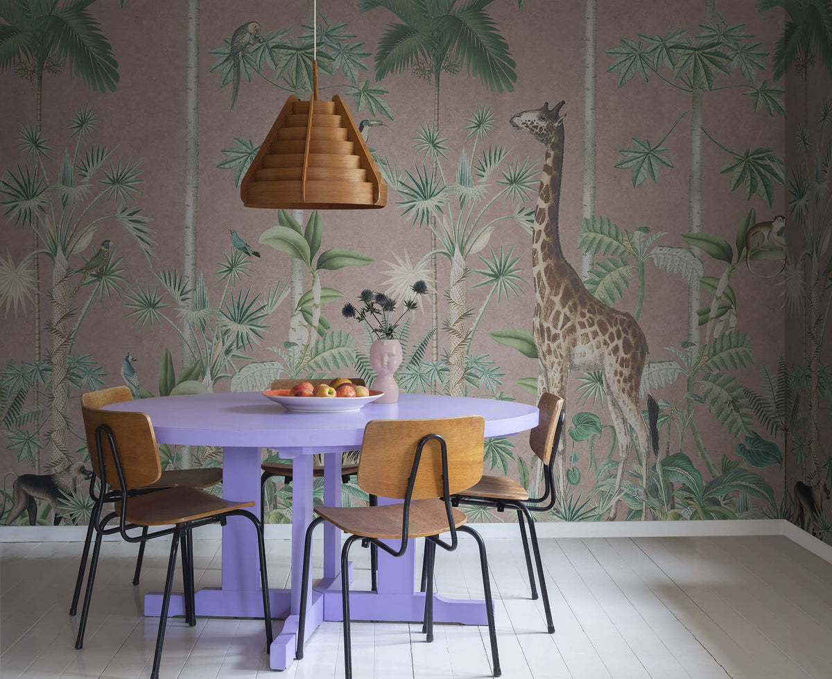 R16796 Giraffes Stroll Pink Wonder World Mural by Rebel Walls