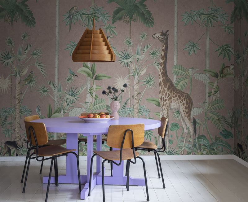 R16796 Giraffes Stroll Pink Wonder World Mural by Rebel Walls