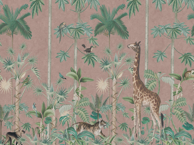 R16796 Giraffes Stroll Pink Wonder World Mural by Rebel Walls