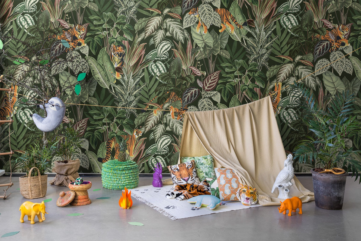 R16812 Mischievous Tigers Lush Play Mural by Rebel Walls