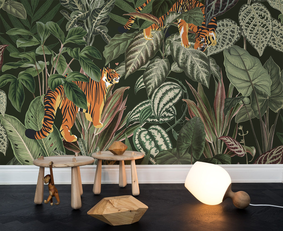 R16812 Mischievous Tigers Lush Play Mural by Rebel Walls