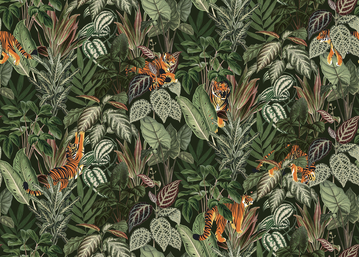 R16812 Mischievous Tigers Lush Play Mural by Rebel Walls