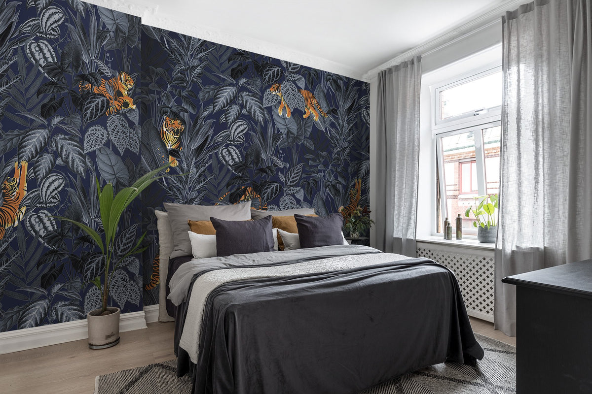 R16813 Mischievous Tigers Moonlight Play Mural by Rebel Walls