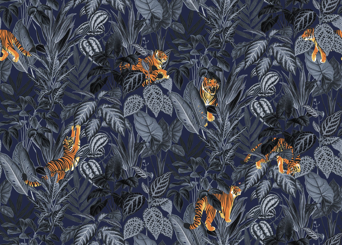 R16813 Mischievous Tigers Moonlight Play Mural by Rebel Walls