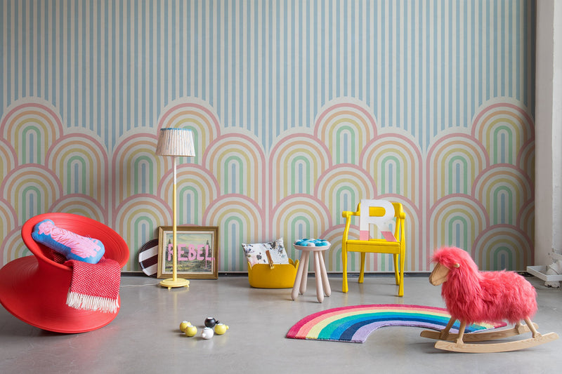 R16872 Hilltops Rainbow Play Mural by Rebel Walls