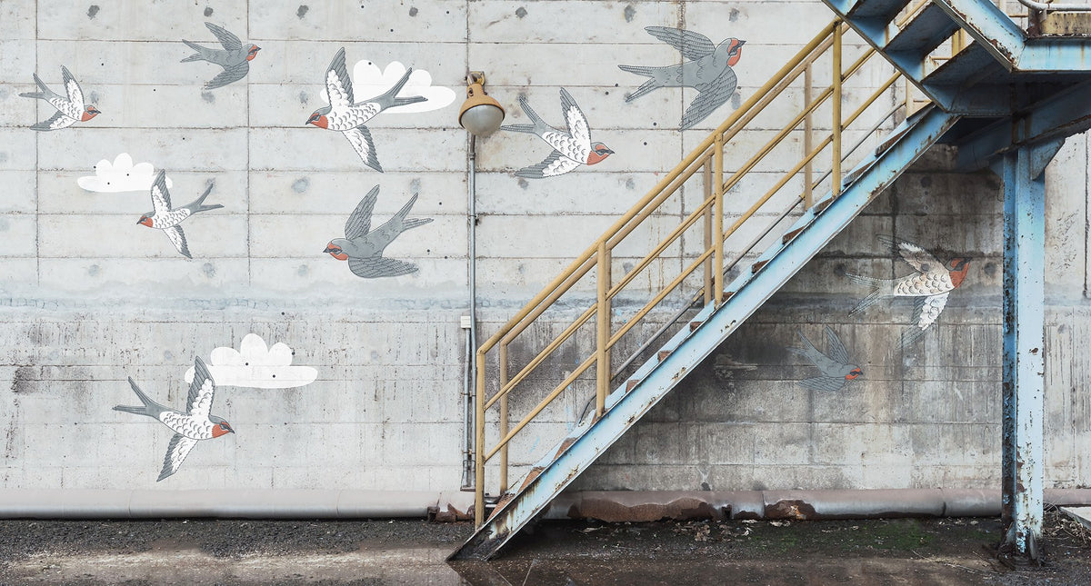 R16962 Stairway Graffiti Swallow Play Mural by Rebel Walls