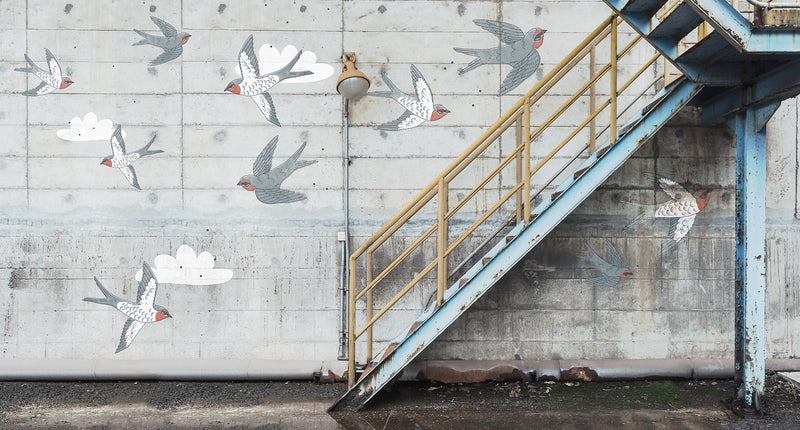 R16962 Stairway Graffiti Swallow Play Mural by Rebel Walls