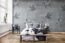 R16971 Concrete Art Swallow Play Mural by Rebel Walls