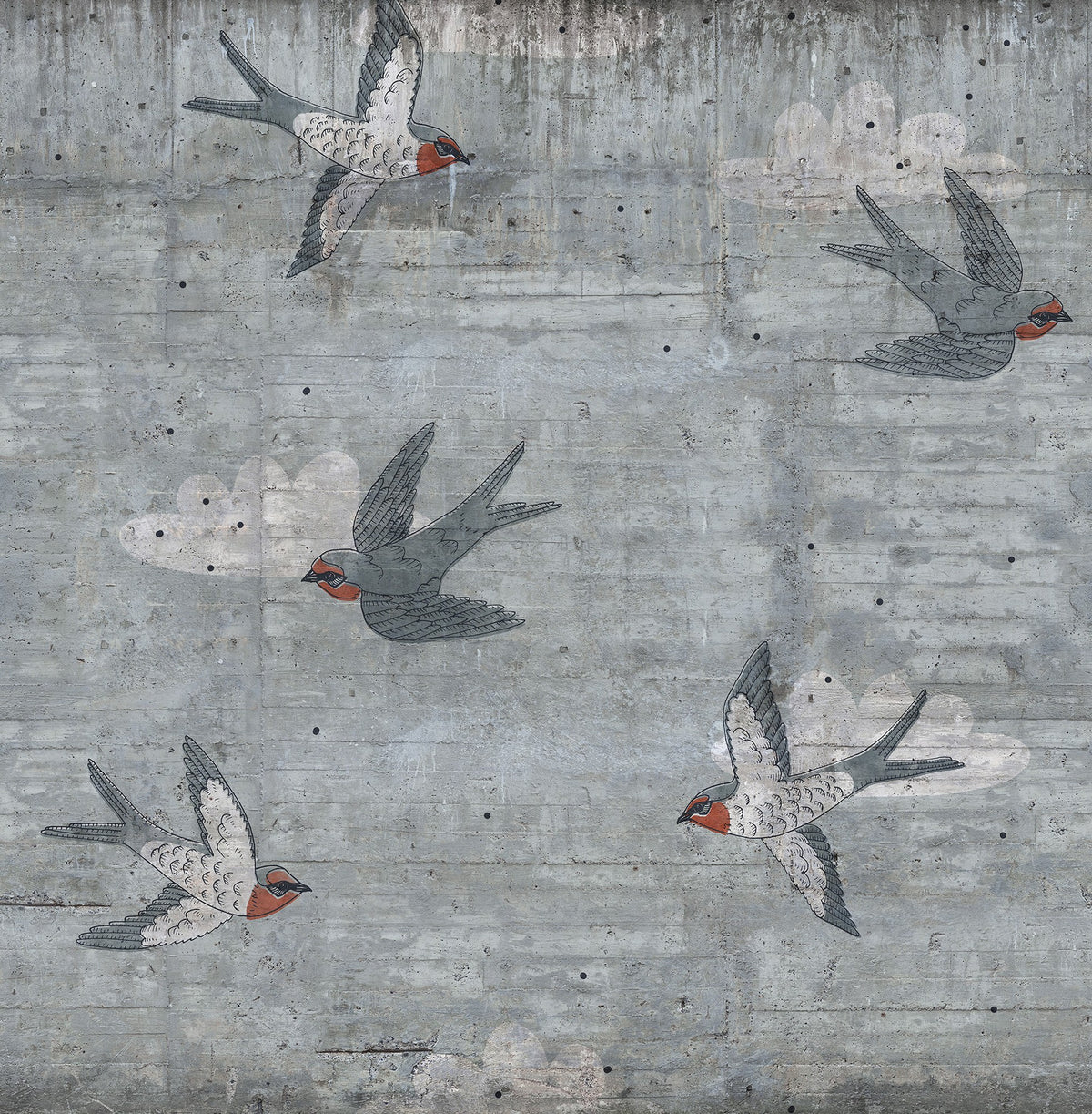 R16971 Concrete Art Swallow Play Mural by Rebel Walls