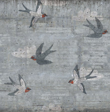 R16971 Concrete Art Swallow Play Mural by Rebel Walls