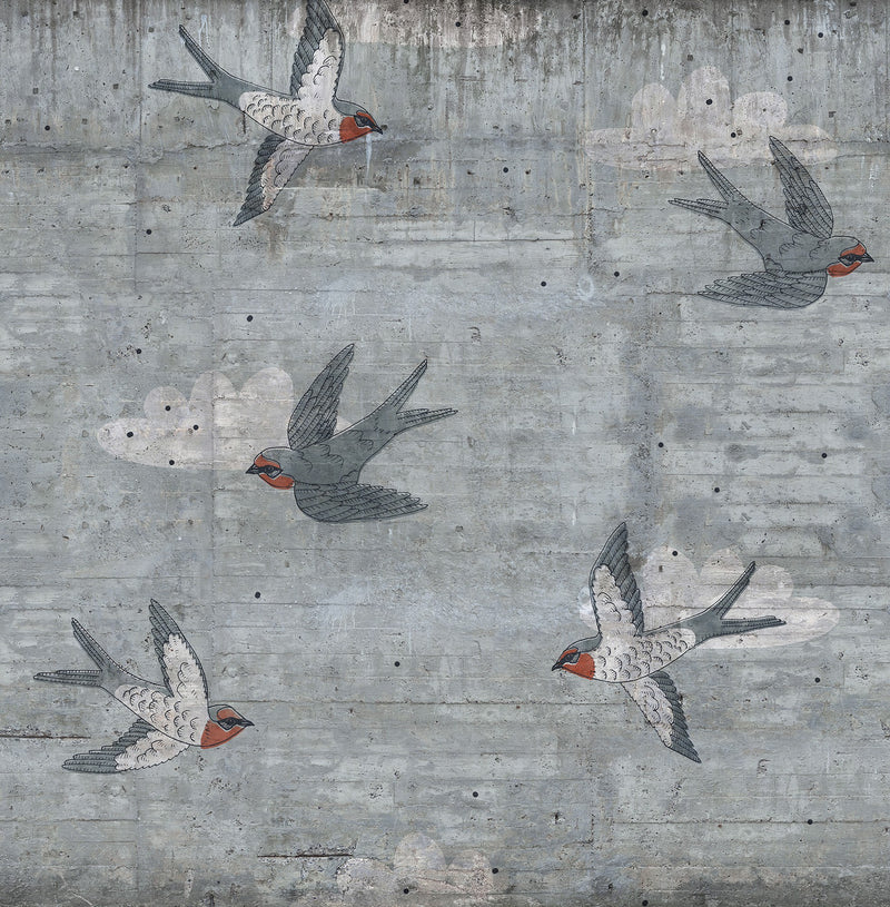 R16971 Concrete Art Swallow Play Mural by Rebel Walls