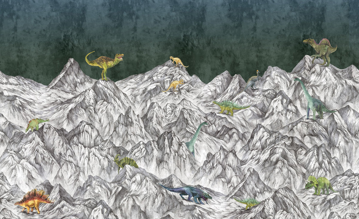 R16992 Dinosaur Mountain Nightfall Pops Mural by Rebel Walls