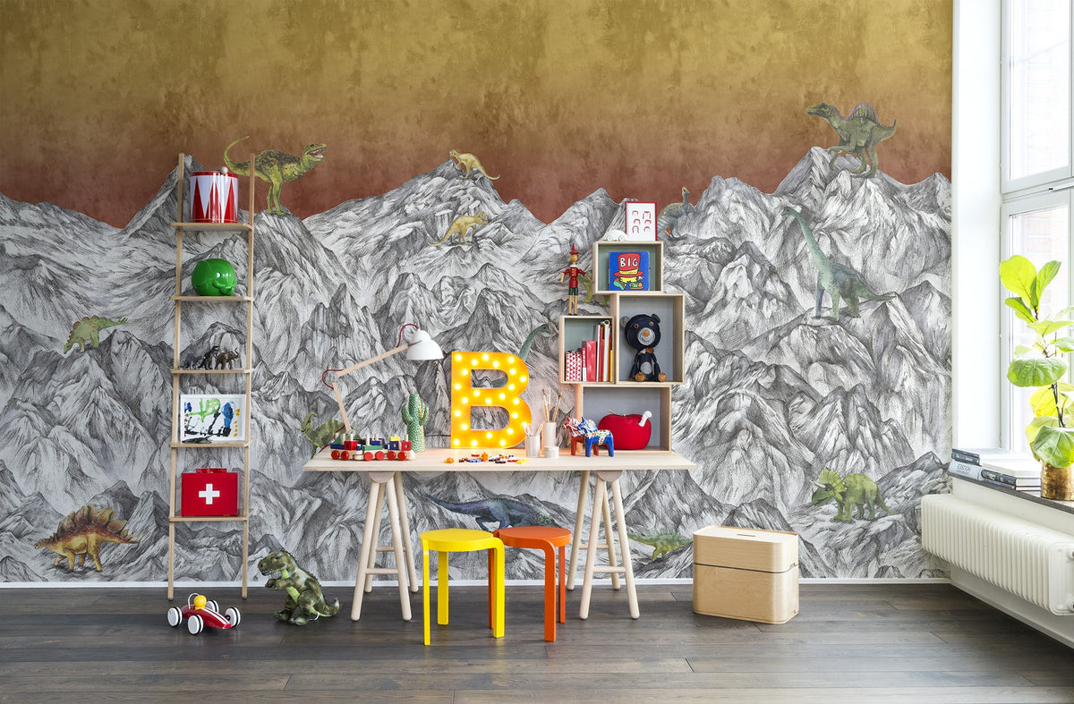 R16993 Dinosaur Mountain Volcano Pops Mural by Rebel Walls